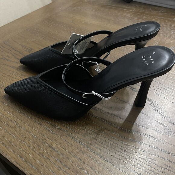 A New Day Womens Mesh Heels Size 11 Black Slip On 4" Party Night Out Pointed Toe - Picture 2 of 8